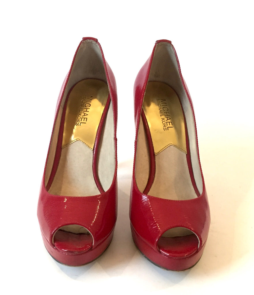 Michael Kors Red Patent Leather Peep Toe Heels | Gently Used | | Secret ...