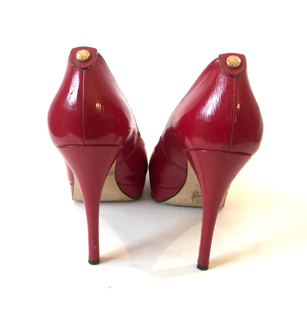 Michael Kors Red Patent Leather Peep Toe Heels | Gently Used |
