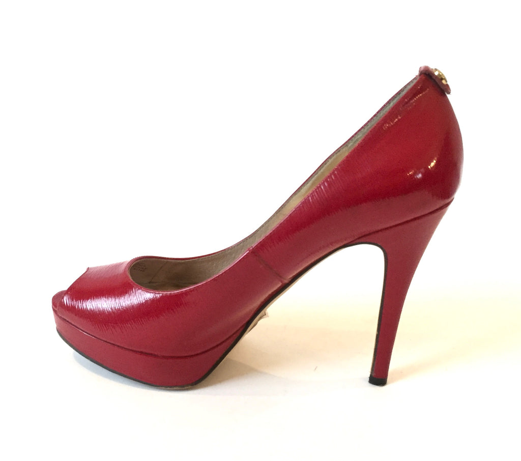 Michael Kors Red Patent Leather Peep Toe Heels | Gently Used |