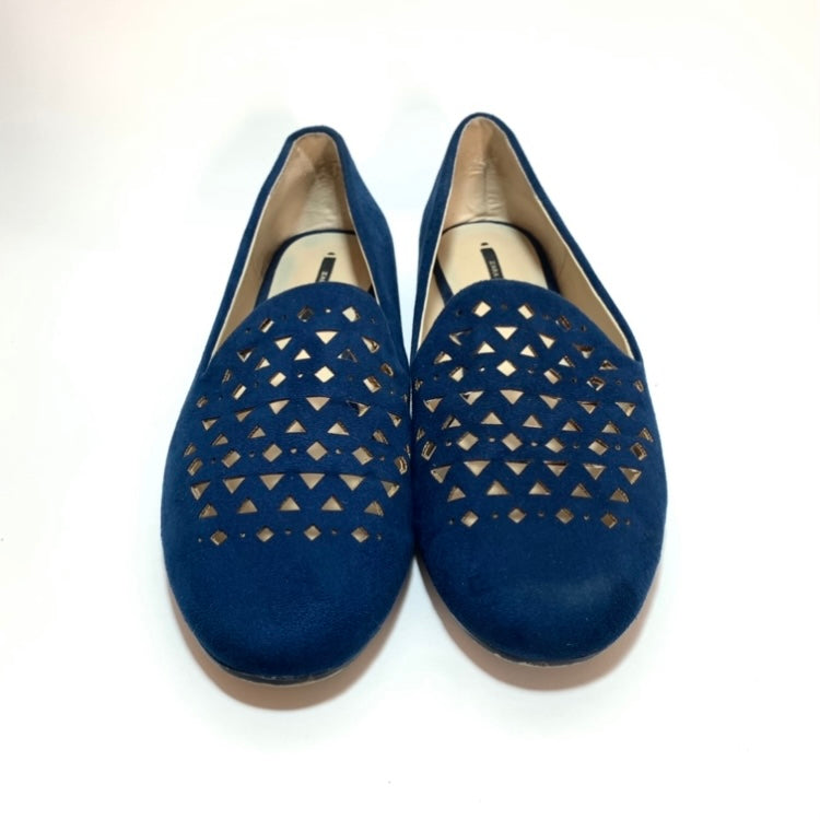 ZARA Blue Suede Laser-cut Loafers | Pre Loved |