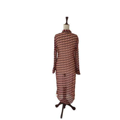 ZARA Red Printed Collared Sheer Long Top | Gently Used |