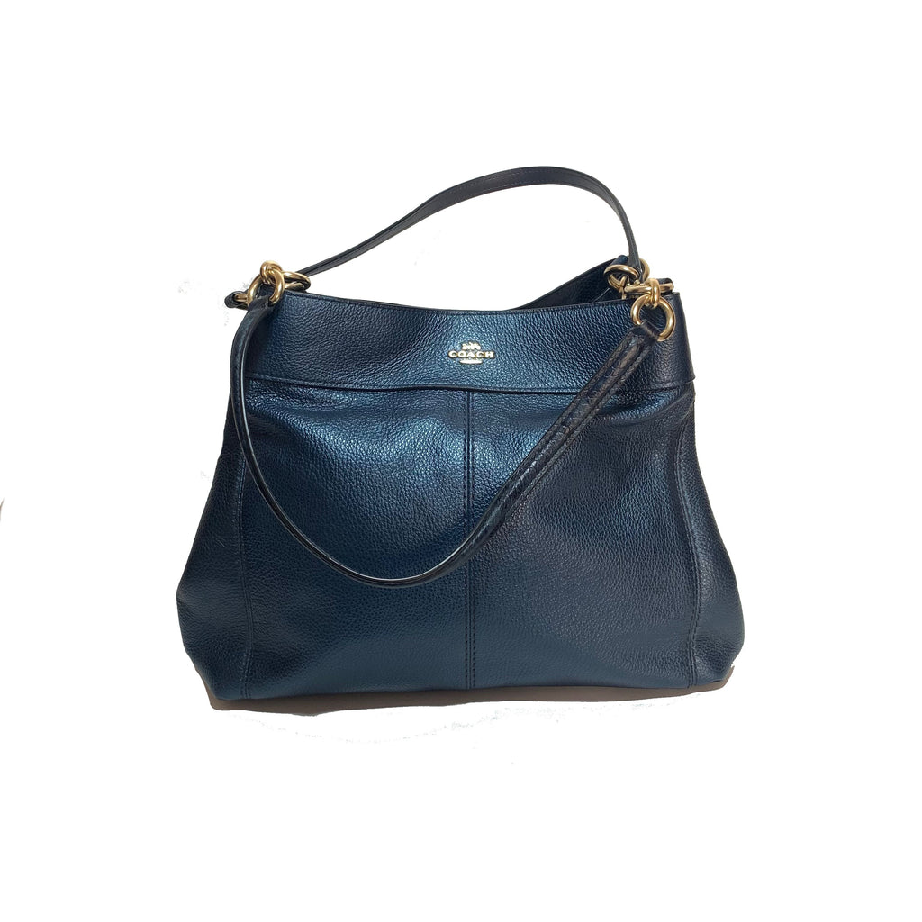 Coach Metallic Blue Leather Shoulder Bag | Like New |