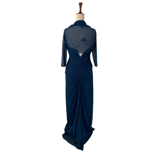 Adrianna Papell Teal Side Drape Rhinestone Dress w/ Cover-up | Brand New |