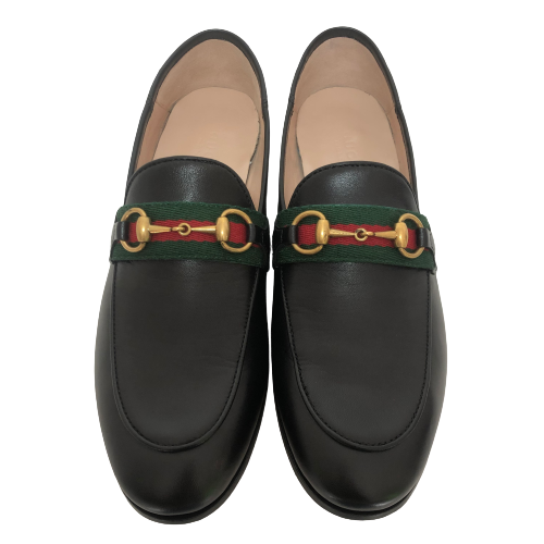 Gucci Black Leather Web Loafers | Like New |