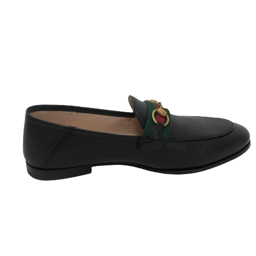 Gucci Black Leather Web Loafers | Like New |
