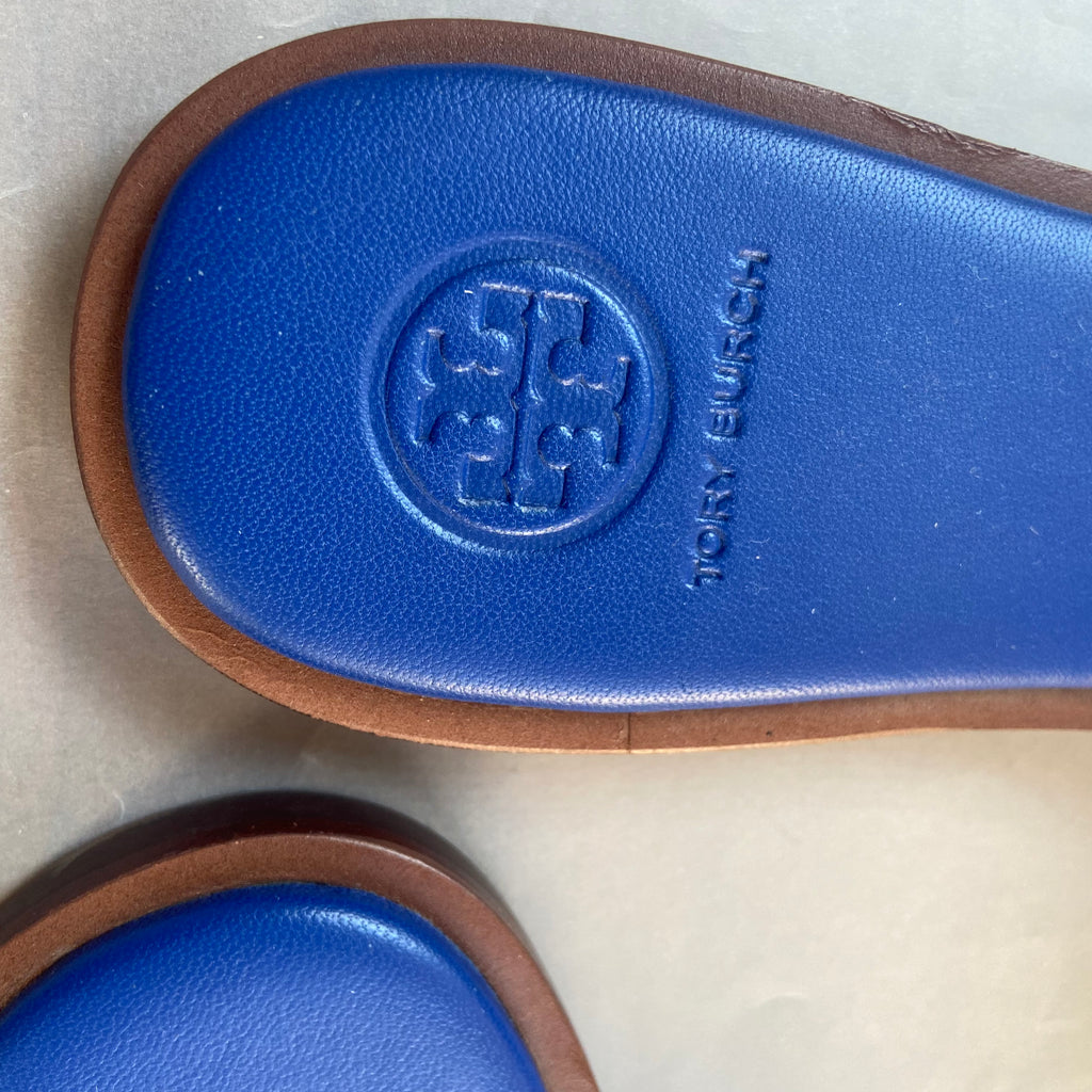 Tory Burch Blue Leather 'Ines' Slides | Gently Used |