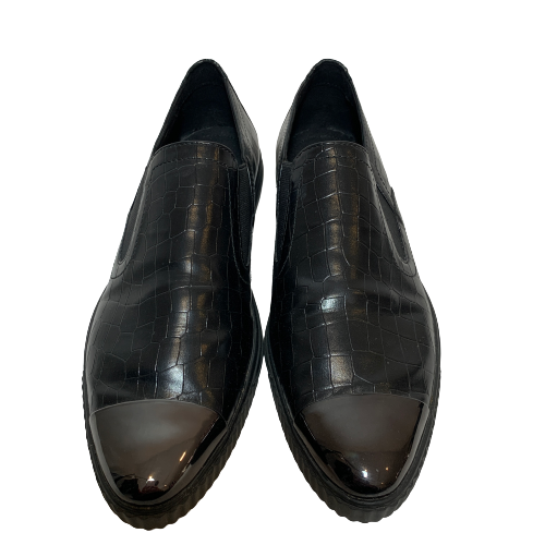 GEOX Black Leather Croc-print Mocassin Loafers