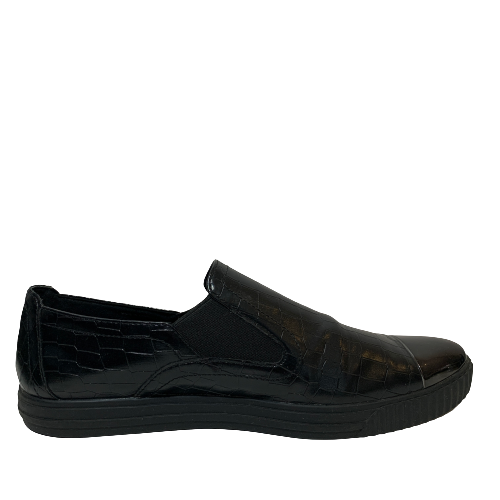 GEOX Black Leather Croc-print Mocassin Loafers