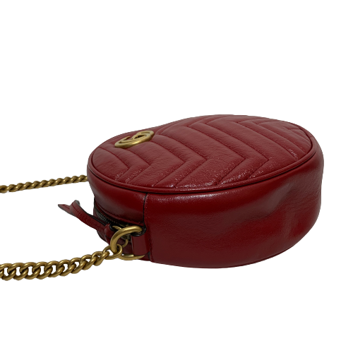 Gucci Red Leather Round Marmont Mini Crossbody Bag | Like New |
