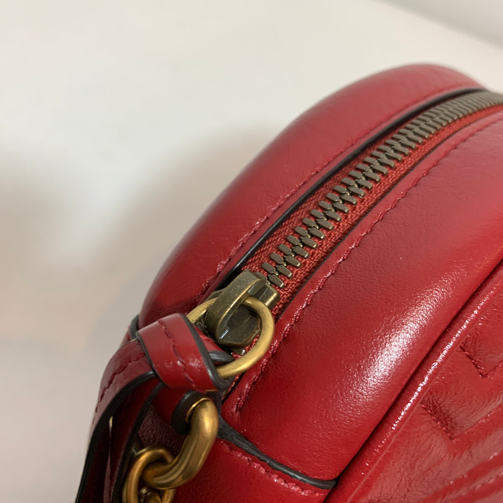 Gucci Red Leather Round Marmont Mini Crossbody Bag | Like New |