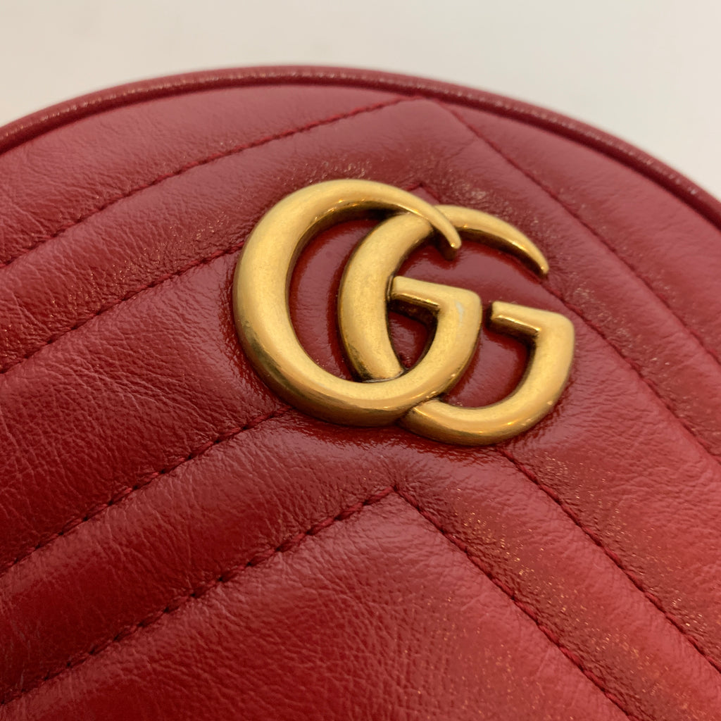 Gucci Red Leather Round Marmont Mini Crossbody Bag | Like New |