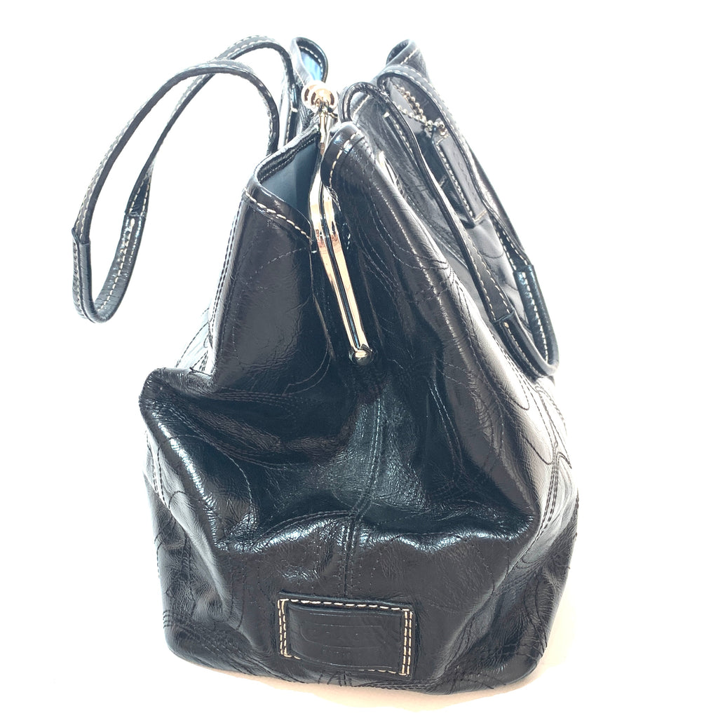 Coach Black Leather Monogram Shoulder Bag | Pre Loved |