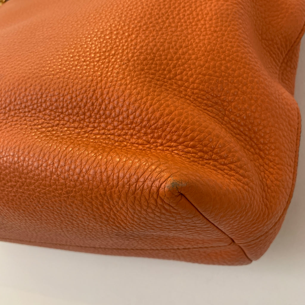 Prada Orange Pebbled Leather Front-zip Convertible Tote | Pre Loved |
