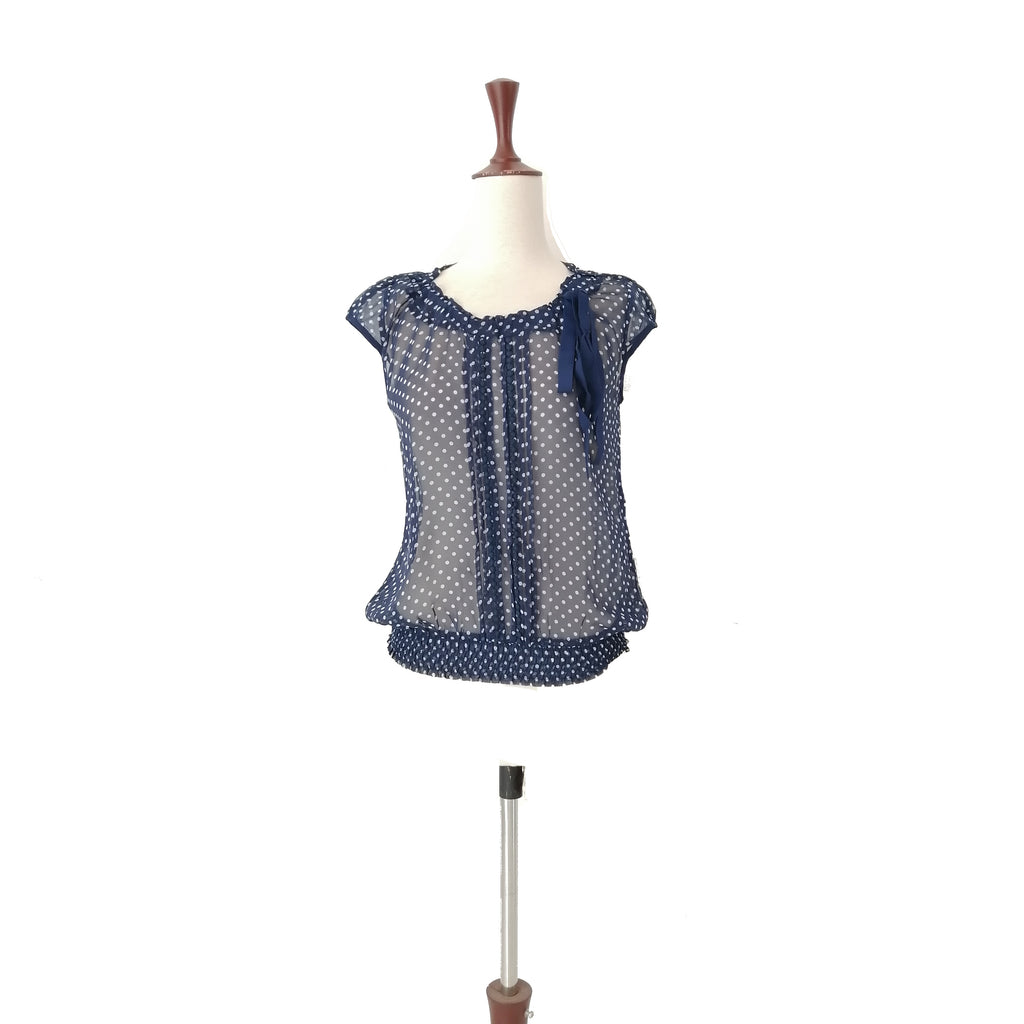 R&B Polka Dot Navy Sleeveless Top | Gently Used |