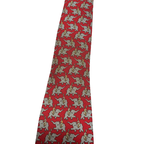 Hermes Silk Elephant Print Red Tie | Gently Used |