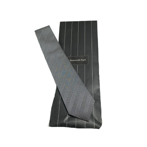 Ermenegildo Zegna Grey Printed Silk Tie | Brand New |