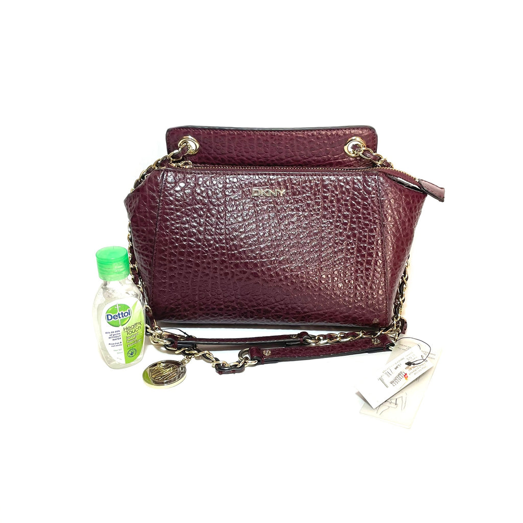 DKNY Oxblood Pebbled Leather Shoulder Bag | Brand New |