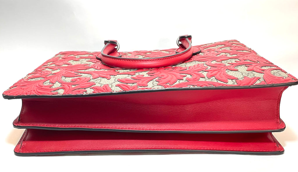 Gucci Beige Arabesque Canvas & Red Leather Top Handle Tote | Brand New |