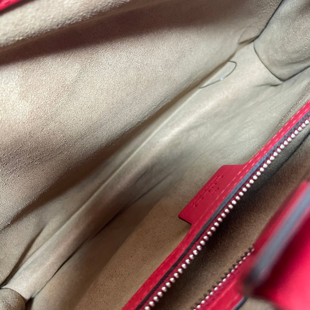 Gucci Beige Arabesque Canvas & Red Leather Top Handle Tote | Brand New |