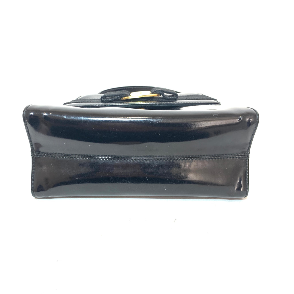 Salvatore Ferragamo Vara Ribbon Black Patent Mini Kelly Purse | Pre Loved |