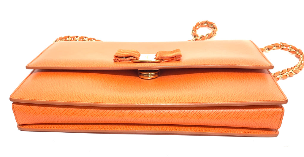 Salvatore Ferragamo Orange Vara Bow Leather Shoulder Bag | Pre Loved |