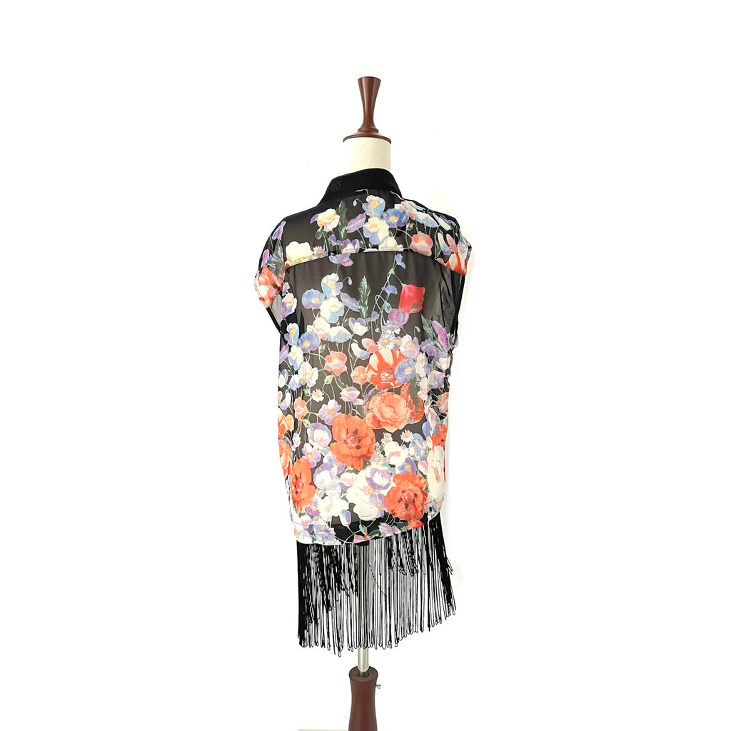 Quiz Floral Sleeveless Chiffon Fringe Jacket | Gently Used |