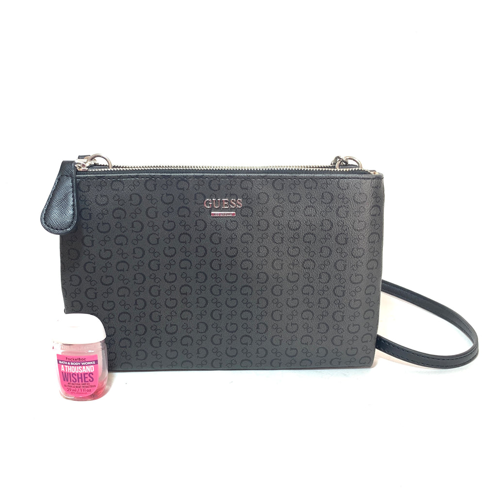 Guess Grey & Black Monogram Crossbody Bag | Gently Used |