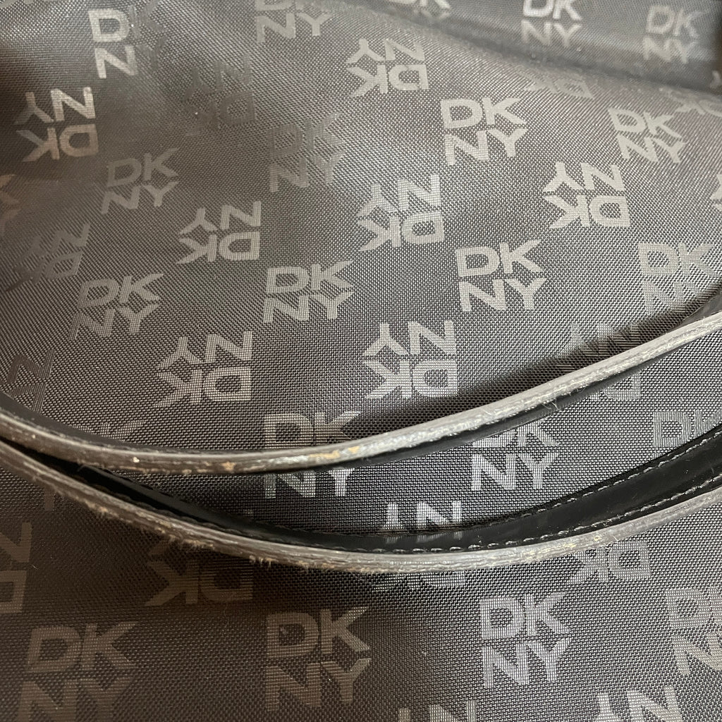DKNY Black Nylon Logo Print Shoulder Bag | Pre Loved |