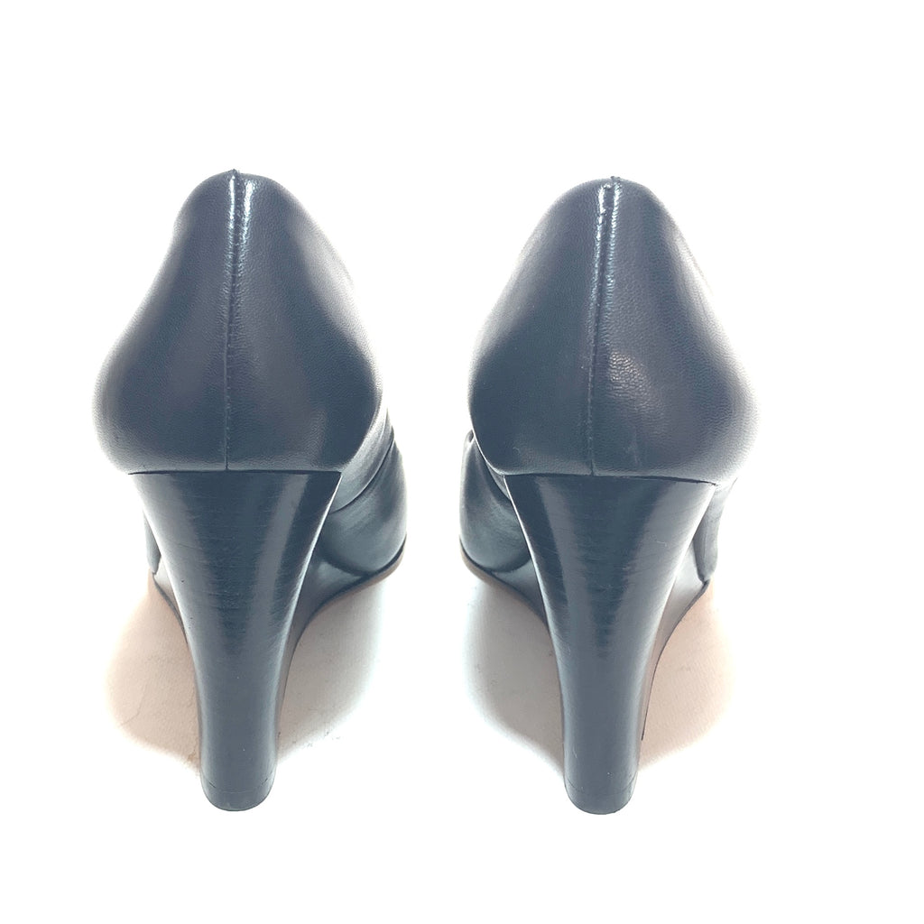 Tory Burch Black Leather 'Jolie' Peep-toe Wedges | Gently Used |