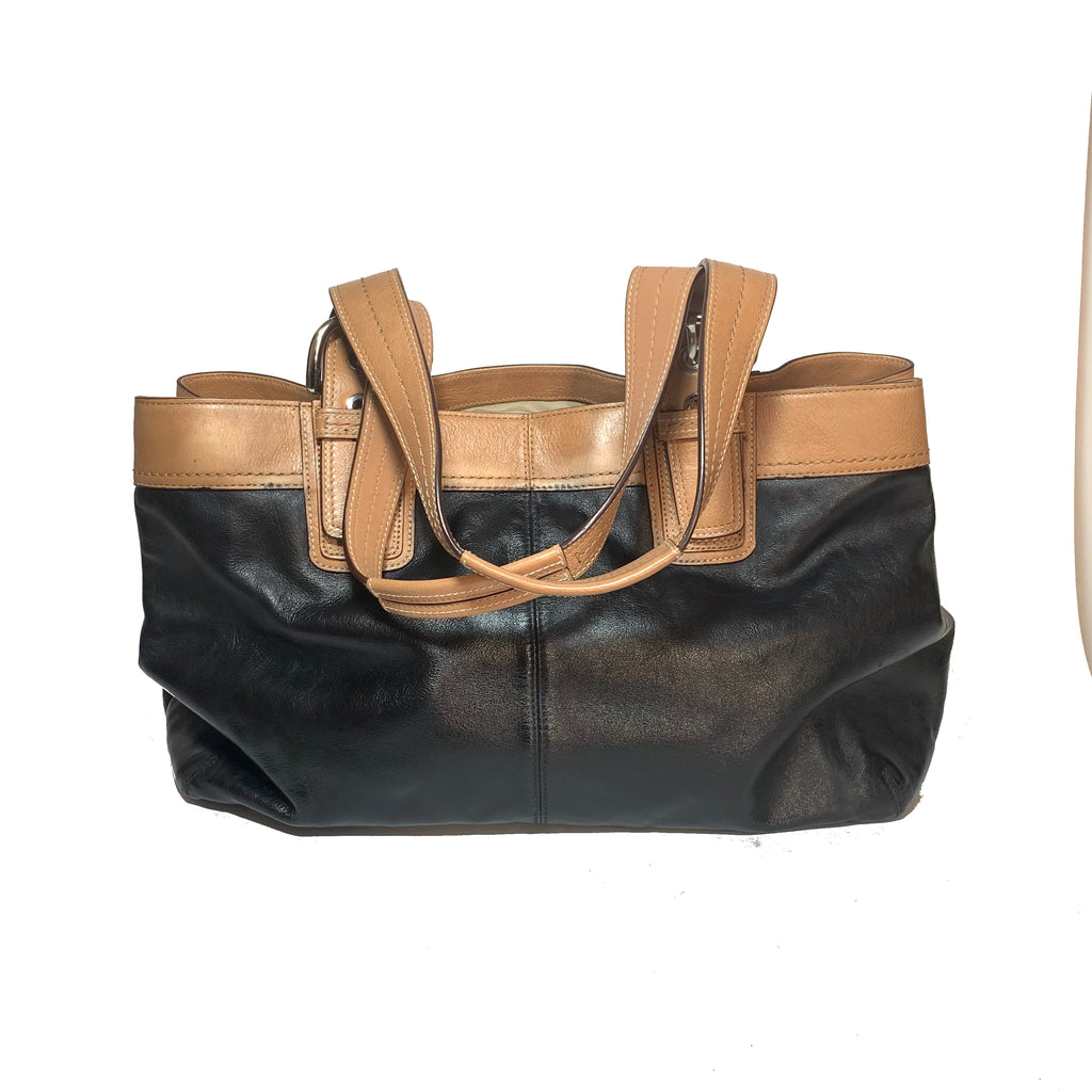 Coach Black & Tan Leather Shoulder Bag | Pre Loved |