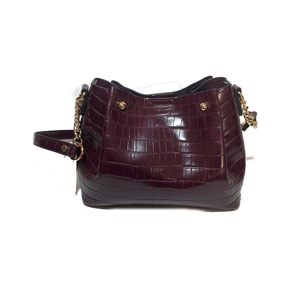 DUNE 'DILLIES' Berry Croc Embossed Small Bucket Bag | Brand New |