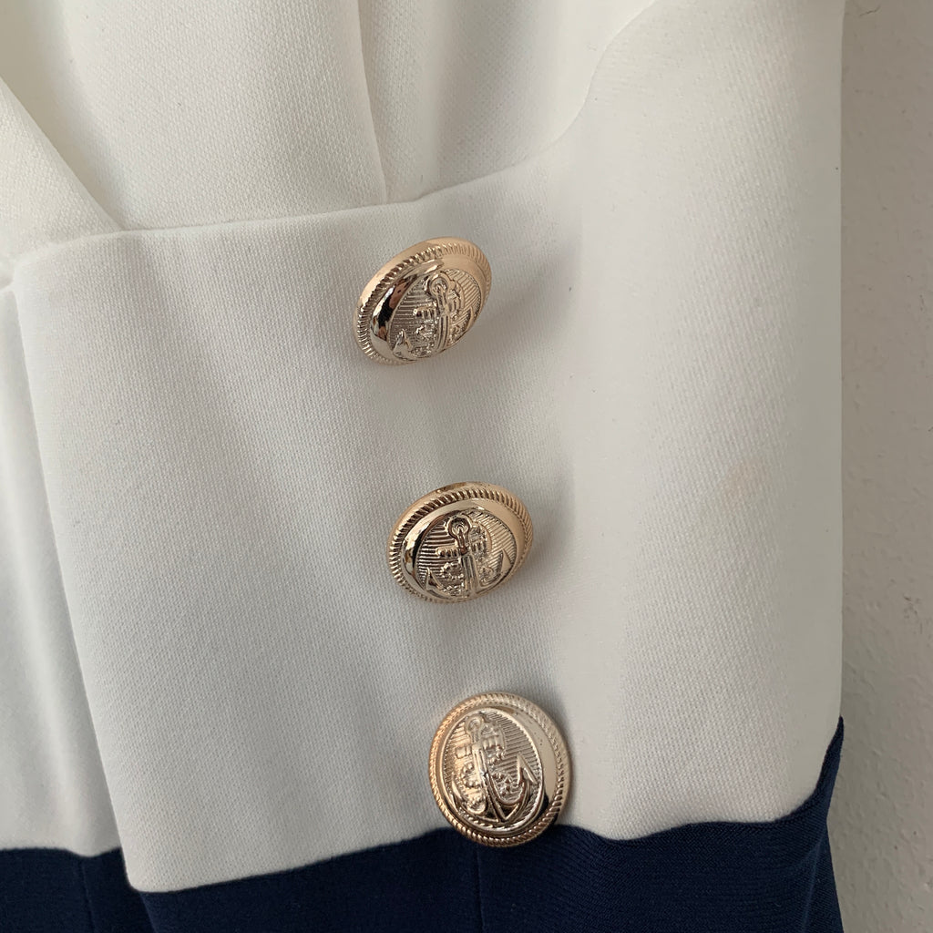 Quiz Blue & White Gold Buttons Jumpsuit | Pre Loved |