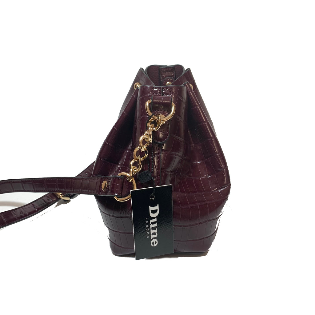 DUNE 'DILLIES' Berry Croc Embossed Small Bucket Bag | Brand New |