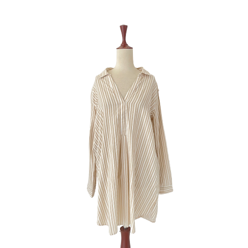 H&M Beige & White Striped Long Shirt | Brand New |