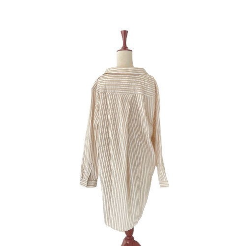 H&M Beige & White Striped Long Shirt | Brand New |