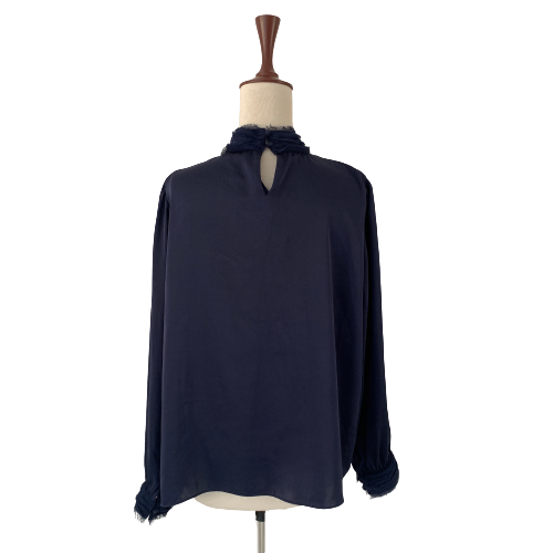 ZARA Blue Frill High-neck Blouse | Pre Loved |
