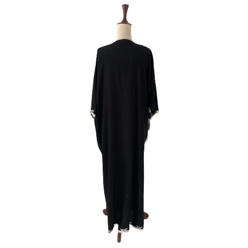 Farimann Rizwan Black with White Embroidery Kaftan | Gently Used |