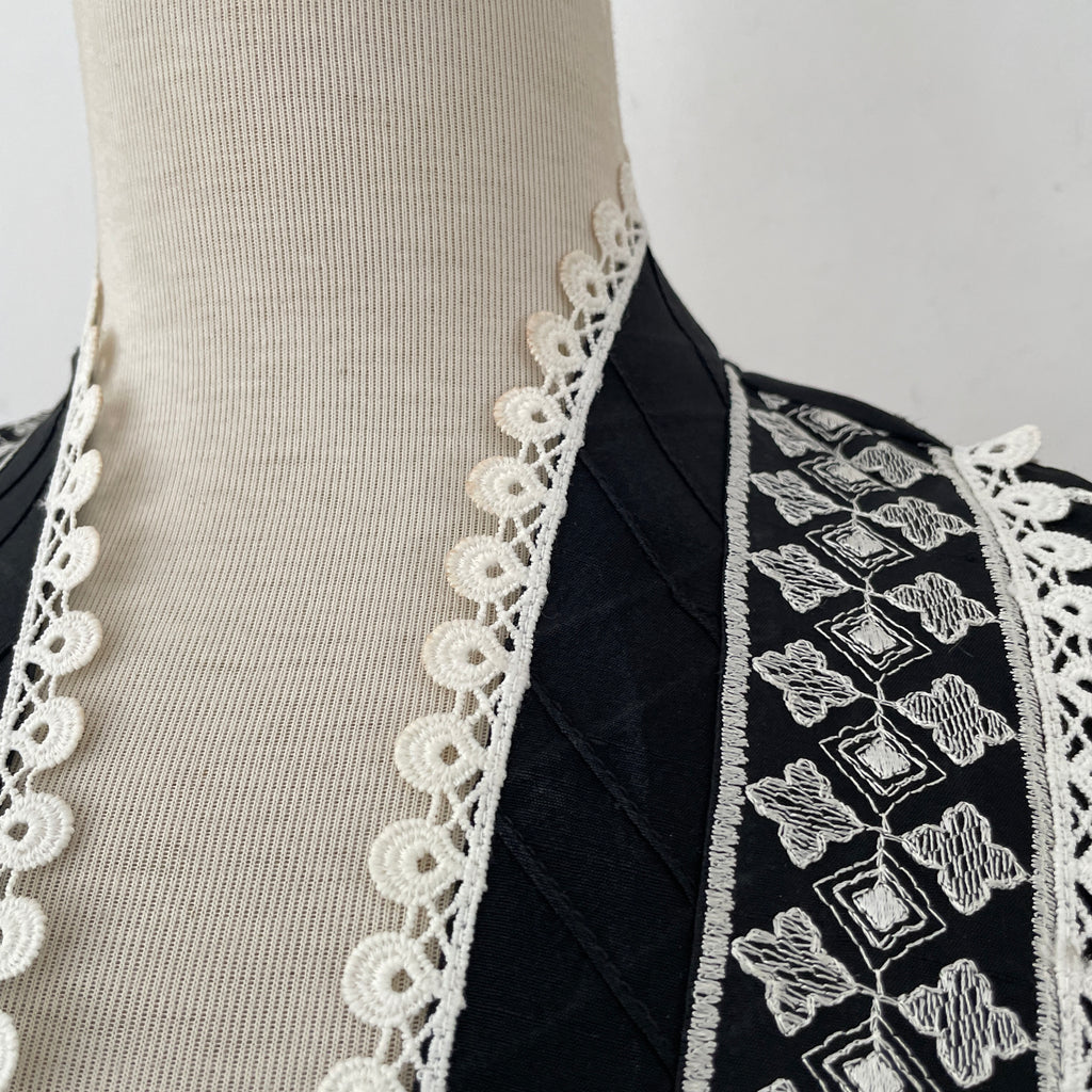 Sania Maskatiya Black & White Silk Embroidered Jacket with Slip | Gently Used |