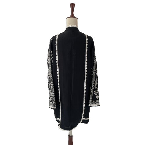 Sania Maskatiya Black & White Silk Embroidered Jacket with Slip | Gently Used |