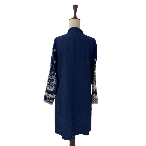 Sania Maskatiya Navy Blue & White Embroidered Silk Outfit (2 pieces) | Pre Loved |