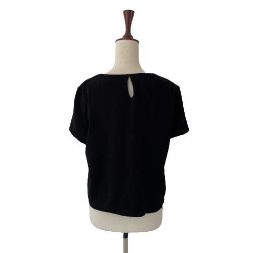 Mango Black Short-sleeved Frill Base Top | Gently Used |