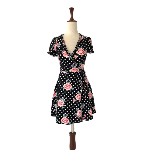 Forever 21 Black Floral Printed Wrap Dress | Brand New |