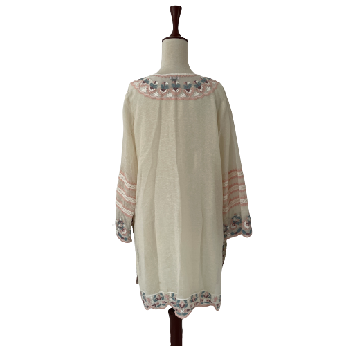 Sania Maskatiya Cream Cotton Net Kurta & Dupatta (3 pieces) | Gently Used |