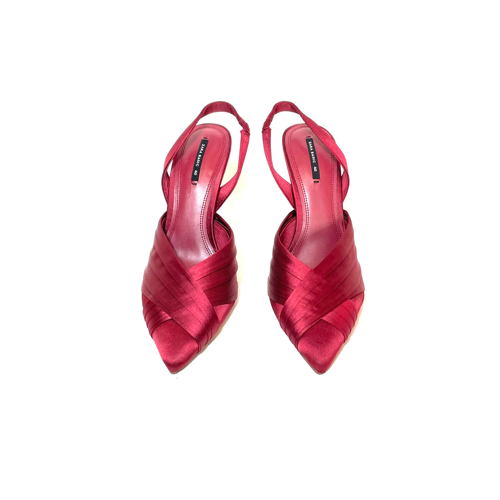 ZARA Red Satin Sling-Back Pointed Pumps | Gently Used |