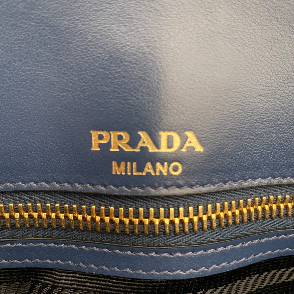 Prada Blue Leather 'Pattina' Shoulder Bag | Like New |