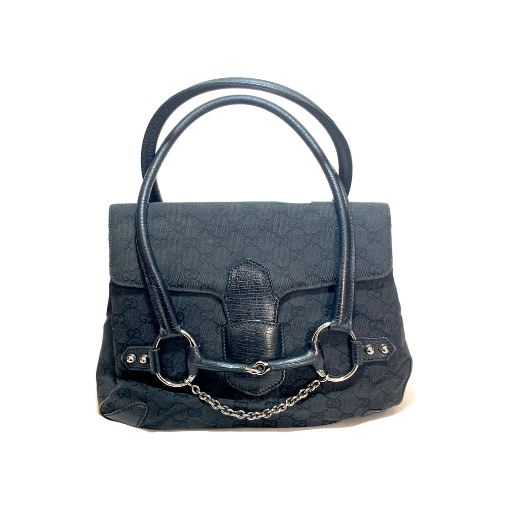 Gucci Vintage Black Monogram Horsebit Tote | Pre Loved |