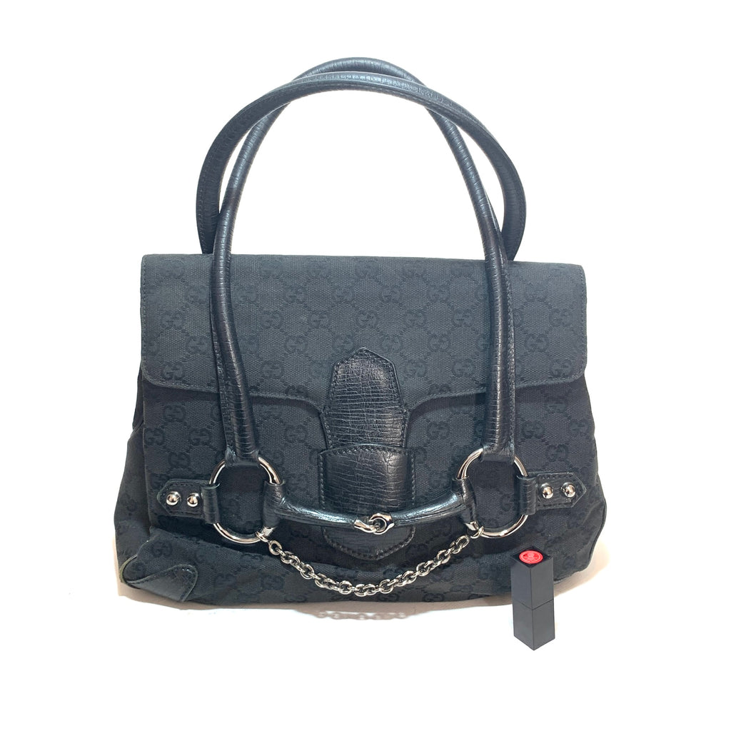 Gucci Vintage Black Monogram Horsebit Tote | Pre Loved |
