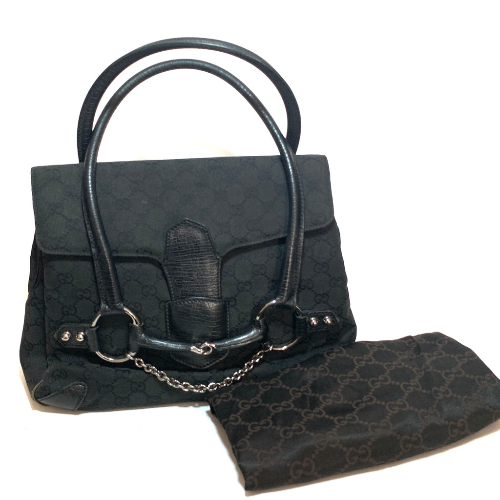 Gucci Vintage Black Monogram Horsebit Tote | Pre Loved |