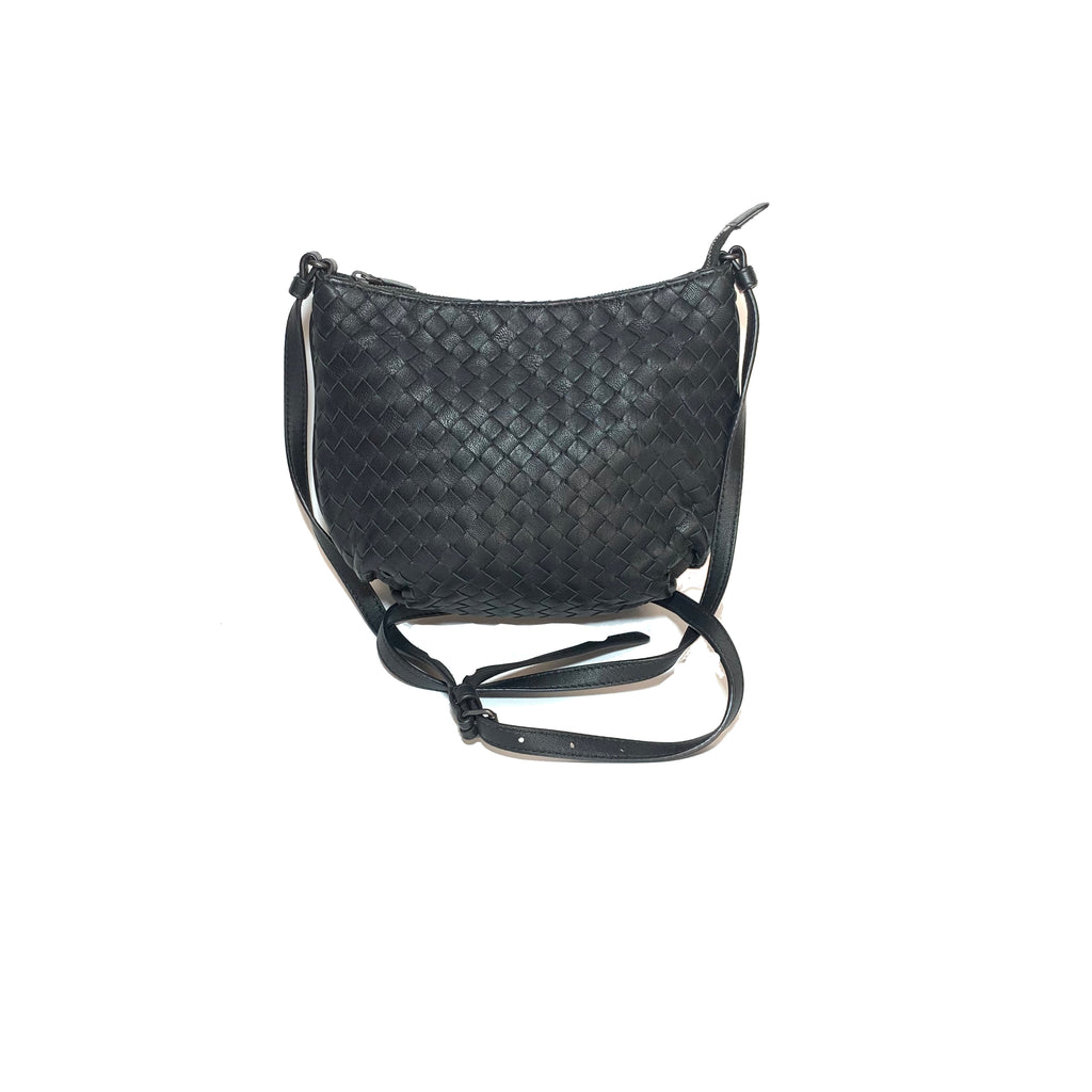 Bottega Veneta Black Intrecciato Woven Nappa Leather Cross Body Bag | Gently Used |