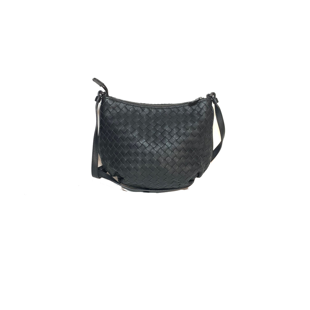 Bottega Veneta Black Intrecciato Woven Nappa Leather Cross Body Bag | Gently Used |